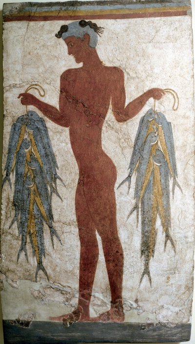 Arte minoico: pescador. Fresco de Akrotiri en Santorini. Siglo XVI a.C. Atenas, Museo Arqueológico Nacional de Minoan