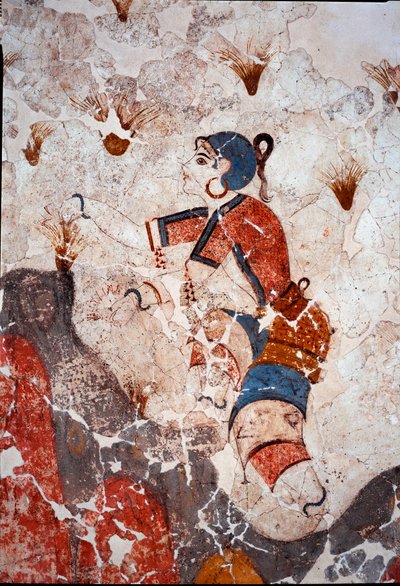 Civilización minoica: mujeres recogiendo azafrán (detalle) de Minoan