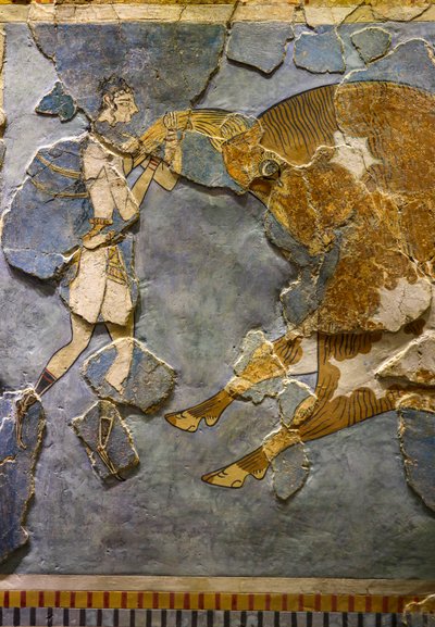 (detalle) del fresco del salto del toro. Encontrado en Knossos de Minoan