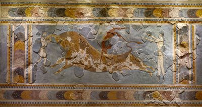 (detalle) del fresco del salto del toro. Encontrado en Knossos de Minoan