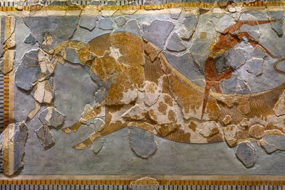 (detalle) del fresco del salto del toro. Encontrado en Knossos de Minoan