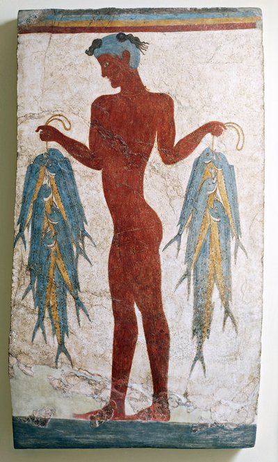 Civilización griega, fresco que representa a un pescador, de Akrotiri, Thera, Santorini, Grecia de Minoan