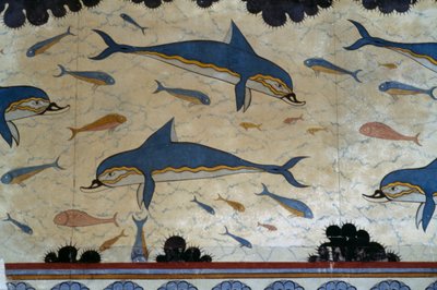 Megaron de la Reina decorado con frescos de delfines, Palacio de Knossos, Creta, Grecia, civilización minoica de Minoan