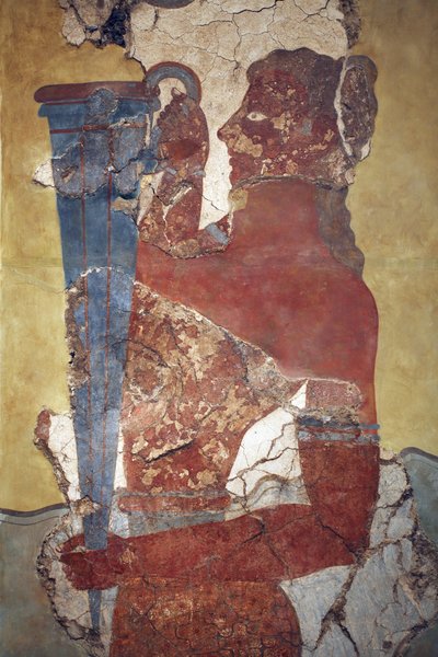 Arte minoico. El “Portador de Copas”, una figura del fresco de la procesión. Reconstrucción original a partir de los pocos fragmentos encontrados por A. Evans en el sitio arqueológico de Knossos y ahora expuestos en el Museo Arqueológico de Heraklion. Mues de Minoan