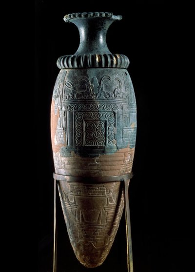Arte minoico: rhyton (vaso de aparato) en piedra verde. de Zakros, Creta. Heraklion, Museo Arqueológico de Minoan