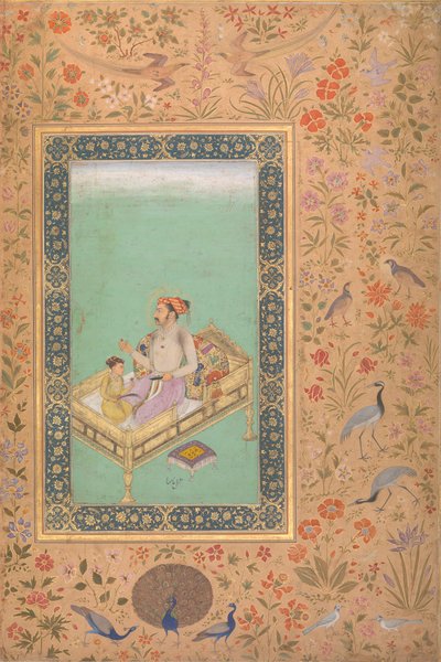 El Emperador Shah Jahan con su hijo Dara Shikoh, Folio del Álbum Shah Jahan de Mir 