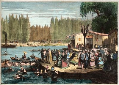 Nadando en La Grenouillere, a las afueras de París - La grenouillere en Croissy-sur-Seine en 1869 - según Miranda de Miranda Miranda