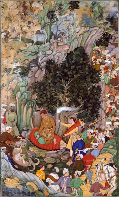 Akbar ordenando el cese de la matanza en 1578, c.1595 (gouache sobre papel) de Miskin Miskin