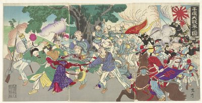La Gran Batalla de Pyongyang Heijo saisenso no zu (título sobre objeto) de Mitsukata