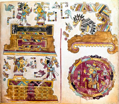 Civilización mixteca: Códice mixteco con ilustraciones de actividades diarias (detalle) de Mixtec Mixtec