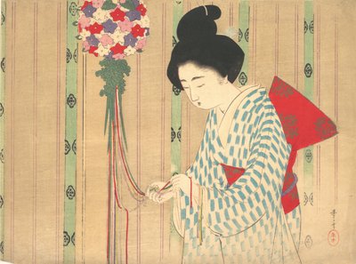Bola de ornamento del frontispicio de kuchie de una novela, ca. 1906 de Mizuno Toshikata