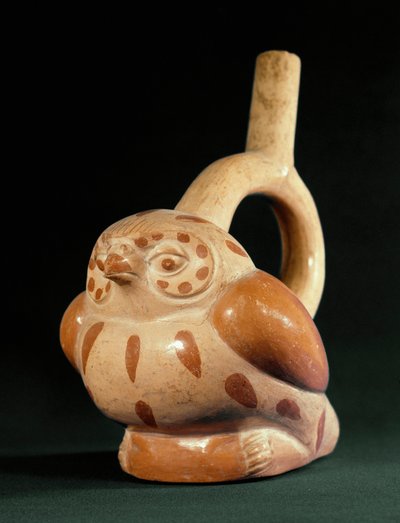Arte precolombino, cultura mochica: vaso de terracota en forma de búho. 100 a.C.-800 d.C. Lima, Museo Nacional de Antropología y Arqueología, Perú de Moche Moche
