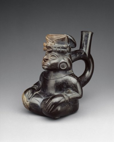 Botella con figura sentada, siglo II-V de Moche Moche