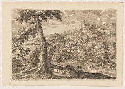 Paisaje con figuras a lo largo de un río. Paisajes después de Tiziano (título de la serie) de Moise Jean Baptiste Fouard