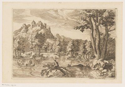paisaje con pescadores Paisajes después de Tiziano (título de la serie) de Moise Jean Baptiste Fouard