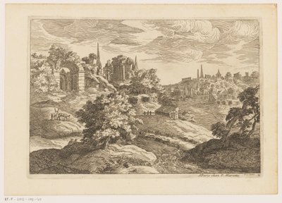 paisaje con ruinas y ciervos Paisajes después de Tiziano (título de la serie) de Moise Jean Baptiste Fouard