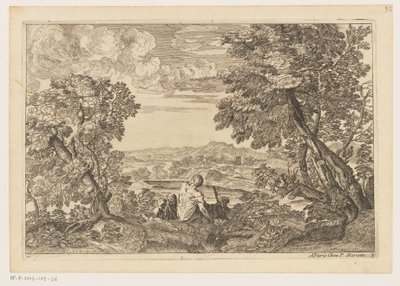Paisaje con cuatro hombres descansando Paisajes después de Tiziano (título de la serie) de Moise Jean Baptiste Fouard