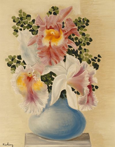 Jarrón azul con orquídeas; Vase Bleu aux Orchidees de Moise Kisling