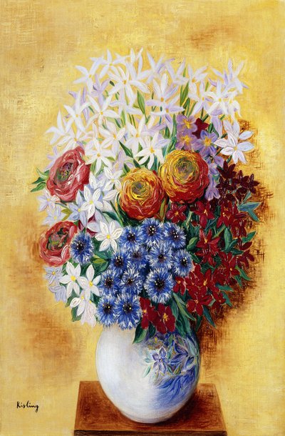 Ramo de flores sobre fondo amarillo; Bouquet au Fleurs sur Fond jaune, c.1934 (óleo sobre lienzo) de Moise Kisling
