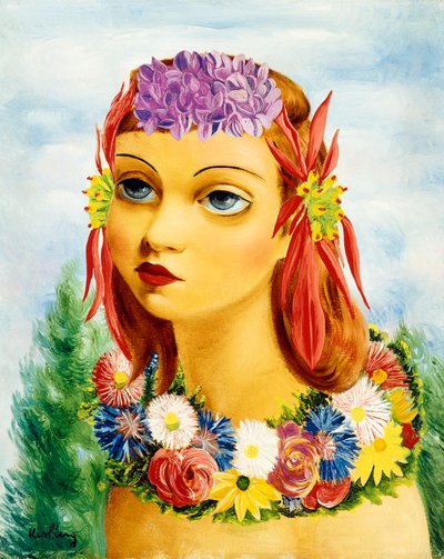Mujer con flores de Moise Kisling
