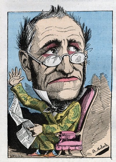 Alegoría de un conservador del siglo XIX en “Le Trombinoscope” por Touchatout, caricatura de B. Moloch de 1882 (1849-1909). Colección privada de Moloch