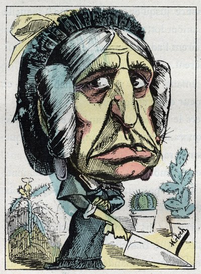 Alegoría de la "madrastra" (Belle mere) en "Le Trombinoscope" por Touchatout, caricatura de B. Moloch de 1882. Colección privada. de Moloch