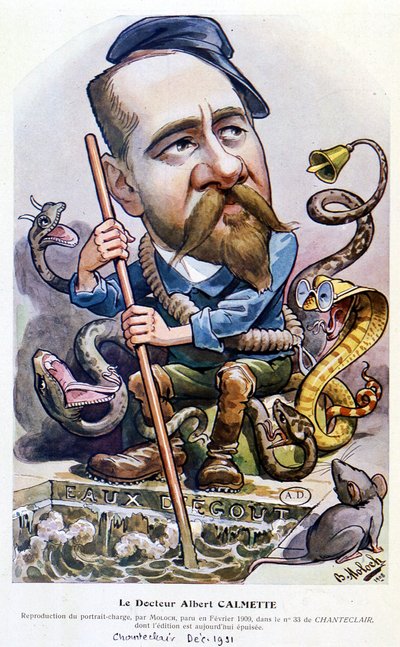 Dr. Calmette - Caricatura de Moloch, en “Chanteclair”, feb. 1909 de Moloch