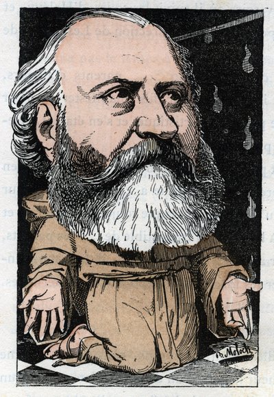 Retrato de Charles Gounod (1818-1893), compositor francés en “Le Trombinoscope” por Touchatout, caricatura de B. Moloch de 1882 (1849-1909). Colección privada. de Moloch