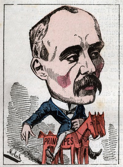 Retrato de Georges Clemenceau (1841-1929) político en “Le Trombinoscope” de Touchatout, caricatura de B. Moloch de 1882 (1849-1909). Colección privada de Moloch