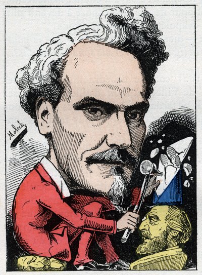Retrato de Henri de Rochefort (1831-1913) Marqués de Rochefort, periodista, político y escritor en “Le Trombinoscope” por Touchatout, caricatura de B. Moloch de 1882 (1849-1909). Colección privada de Moloch