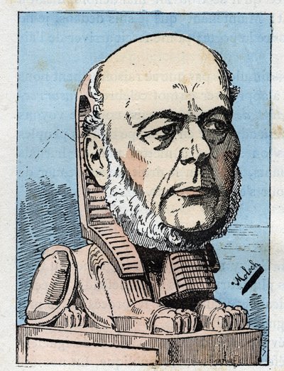 Retrato de Jules Grévy (1807-1891) presidente de la República Francesa en “Le Trombinoscope” por Touchatout, caricatura de B. Moloch de 1882 (1849-1909). Colección privada de Moloch