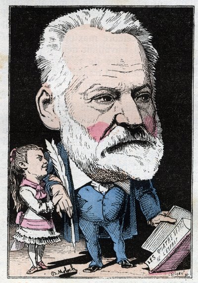 Retrato del escritor francés Victor Hugo (1802-1885) en “Le Trombinoscope” por Touchatout, caricatura de B. Moloch de 1882 (1849-1909). Colección privada. de Moloch