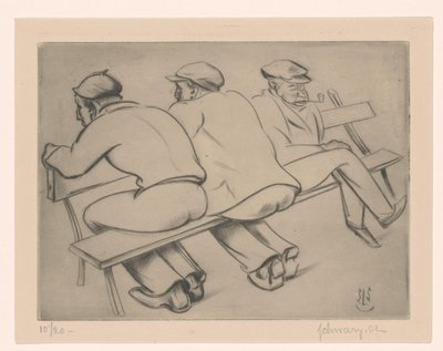 Tres hombres en un banco de Mommie Schwarz (signed by artist)
