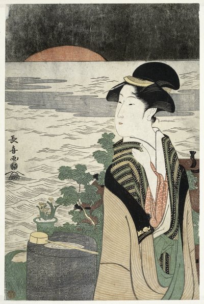 Mujer joven al amanecer de Momokawa Chôki
