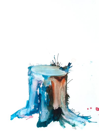 Blue Shoots, 2020 (tinta, zumo de remolacha y acuarela sobre papel Bockingford) de Monica Perez Vega
