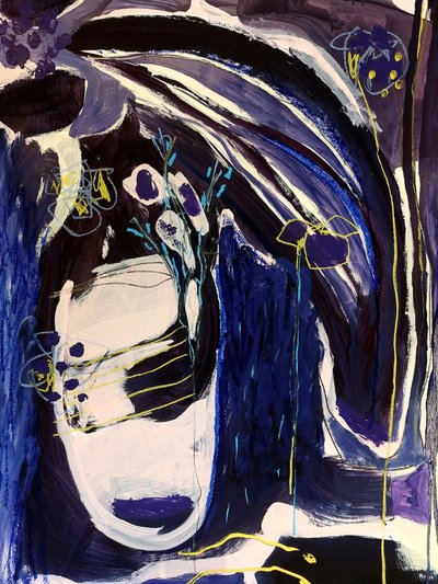 Abstracción floral en índigo de Monika Riethmueller