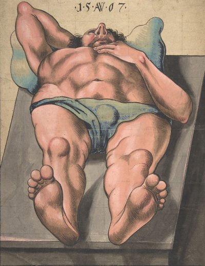 Desnudo masculino acostado en una mesa de Monogrammist AW