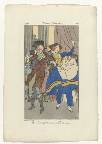 Journal des Dames et des Modes, Costumes Parisiens, 1914, nº 144: Un Incroyable et une Cantinière de Monogrammist BMB