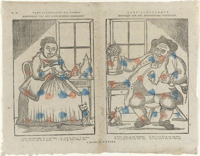 Trijn Antijddorst, Geb: Coffee Love. / Jefa de la empresa hermana del café. /Hans Altyddorst. / Jefe de la empresa de bebedores de cerveza (título sobre objeto) de Monogrammist B (prentmaker)