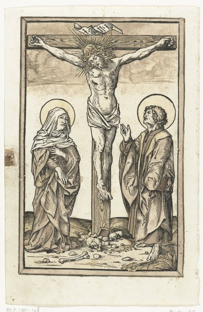 Cristo en la Cruz, con María y Juan de Monogrammist DS (graveur) (attributed to)