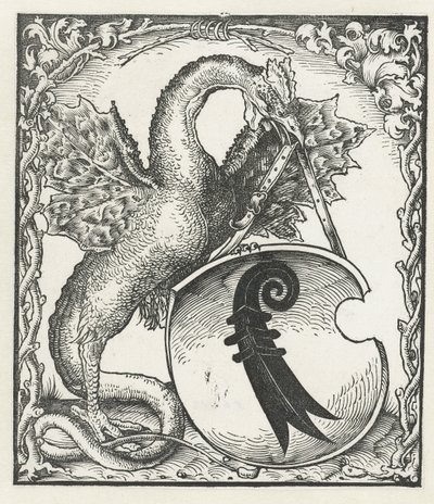 Dragón con el escudo de armas de Basilea de Monogrammist DS (graveur) (attributed to)