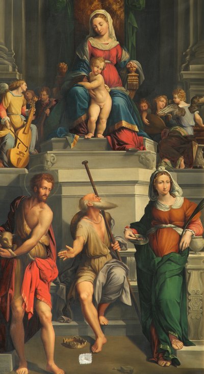 madonna entronizada con santos de Monogrammist E. D.