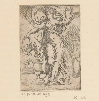 Mujer con jarras y cántaros de Monogrammist FP (Italië; 16e eeuw)