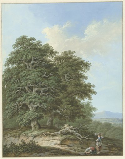 Paisaje con dos mujeres que llevan fardos de ramas de Monogrammist FWH (possibly)
