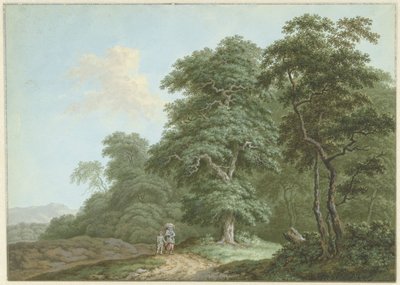 Paisaje con mujer y niño en un camino rural de Monogrammist FWH (possibly)