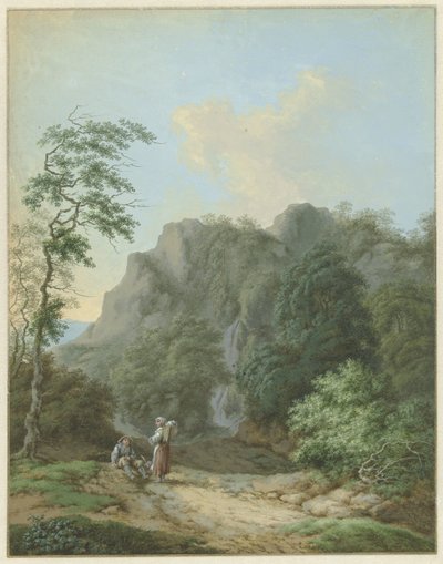 Paisaje con hombre sentado y mujer de pie de Monogrammist FWH (possibly)