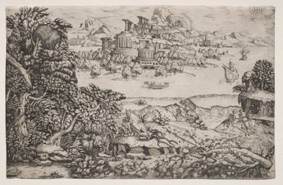 Landscape with a Temple above a Lake de Monogrammist HI