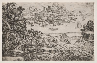 Paisaje con un Templo sobre un Lago, siglo XVI de Monogrammist HI