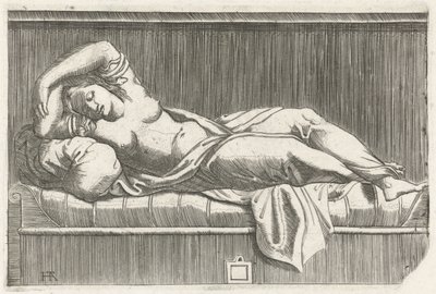 Cleopatra semidesnuda acostada en la cama de Monogrammist HTA