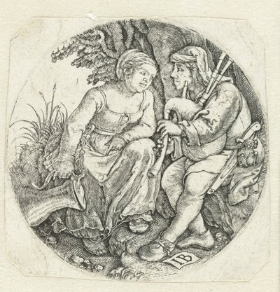 Gaitero y mujer joven de Monogrammist IB